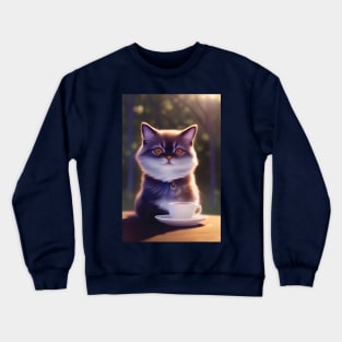 Cute Persian Exotic Shorthair Cat with a mug cup of morning coffee Crewneck Sweatshirt